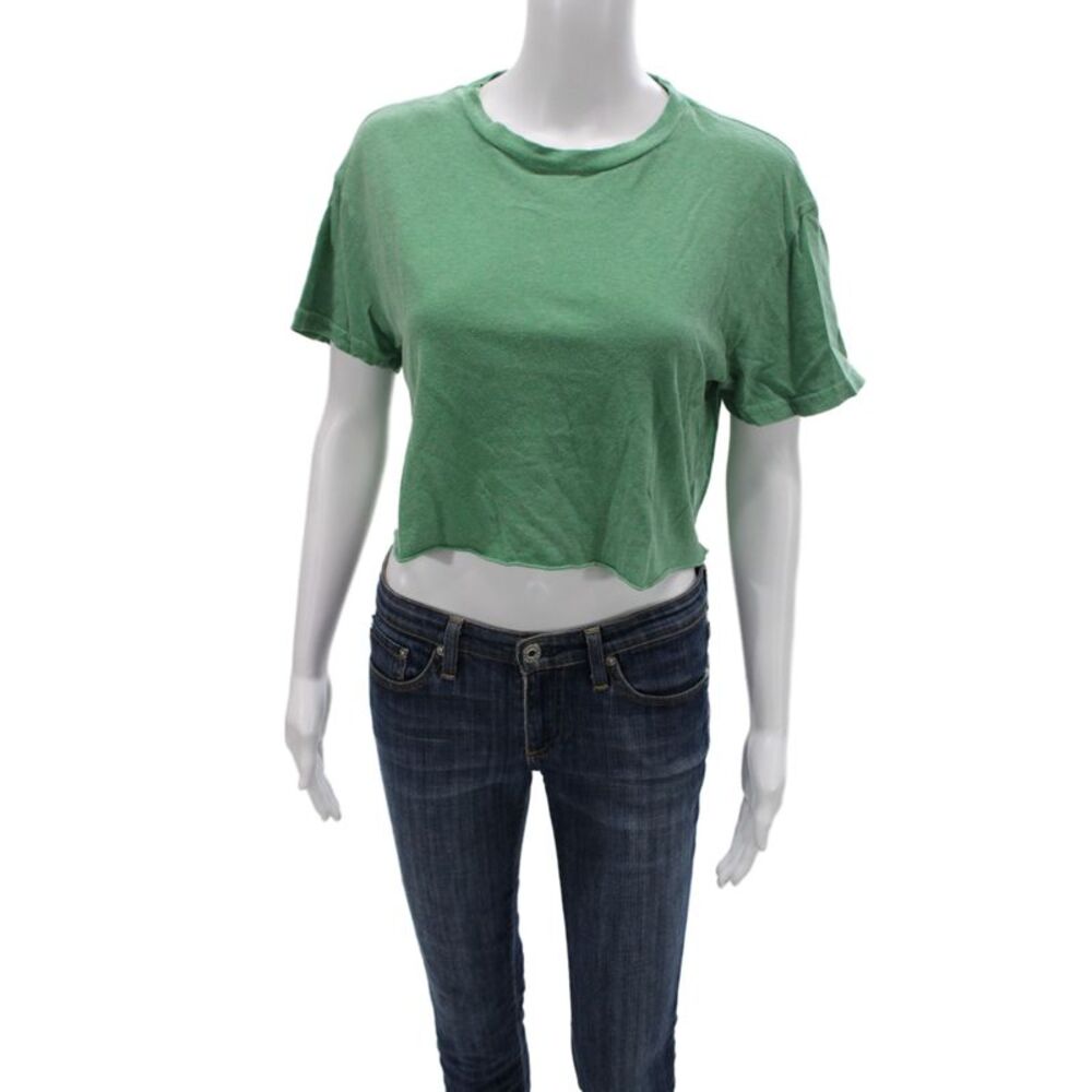Perfect White Tee Womens Cropped T-Shirt Green Short Sleeve Size XS